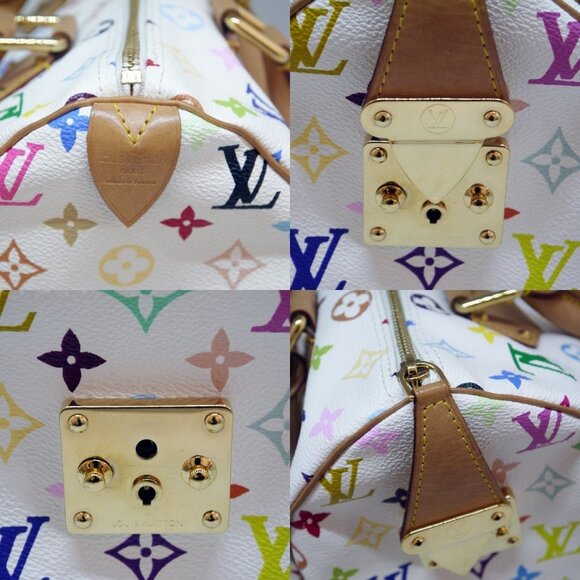 Authentic Louis Vuitton Multicolor Speedy 30 Monogram Sac Hand Bag White Gold - Picture 10 of 15
